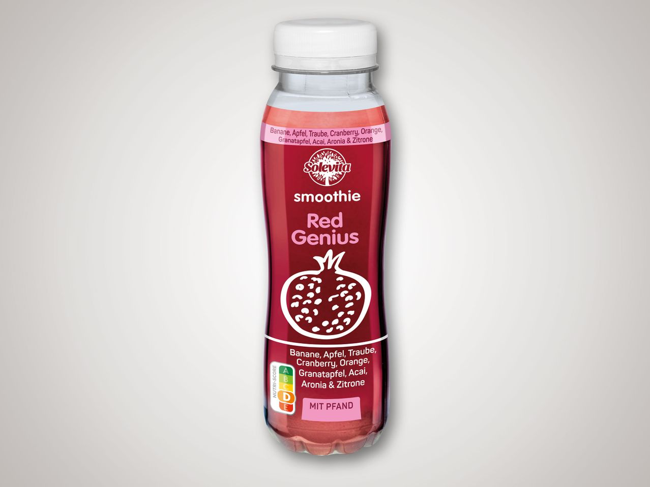 Solevita Red Genius Smoothie in der Flasche.