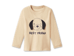 Beigefarbenes Langarmshirt mit Hundegesicht und der Aufschrift „BEST FRIEND“.