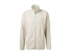 Men's cream-colored fleece jacket with a full-length zipper and high collar.