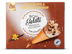Bon Gelati premium ijsjes: chocolade en vanille, 6 stuks.