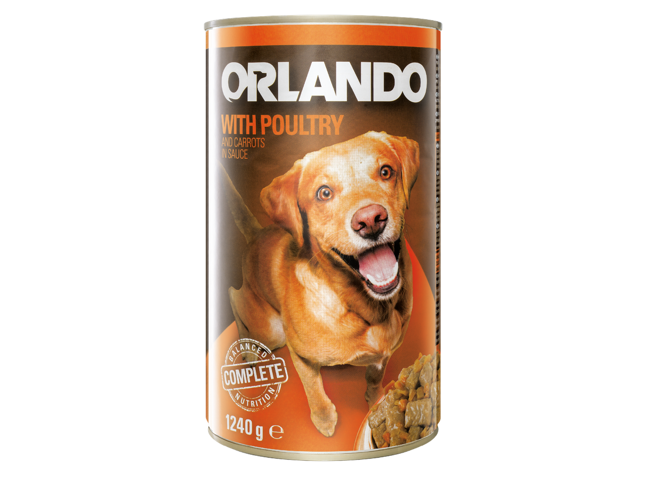 Консерва с кучешка храна с пилешко и моркови в сос, 1240 гр.