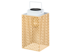 Solar lantern with perforated beige metal casing and white top