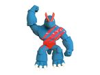 A blue and red action figure with a dinosaur-like design.