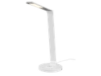 Бяла LED настолна лампа с безжично зареждане.