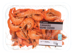 Camarão cozido 60/80 numa embalagem de plástico transparente, 1 kg