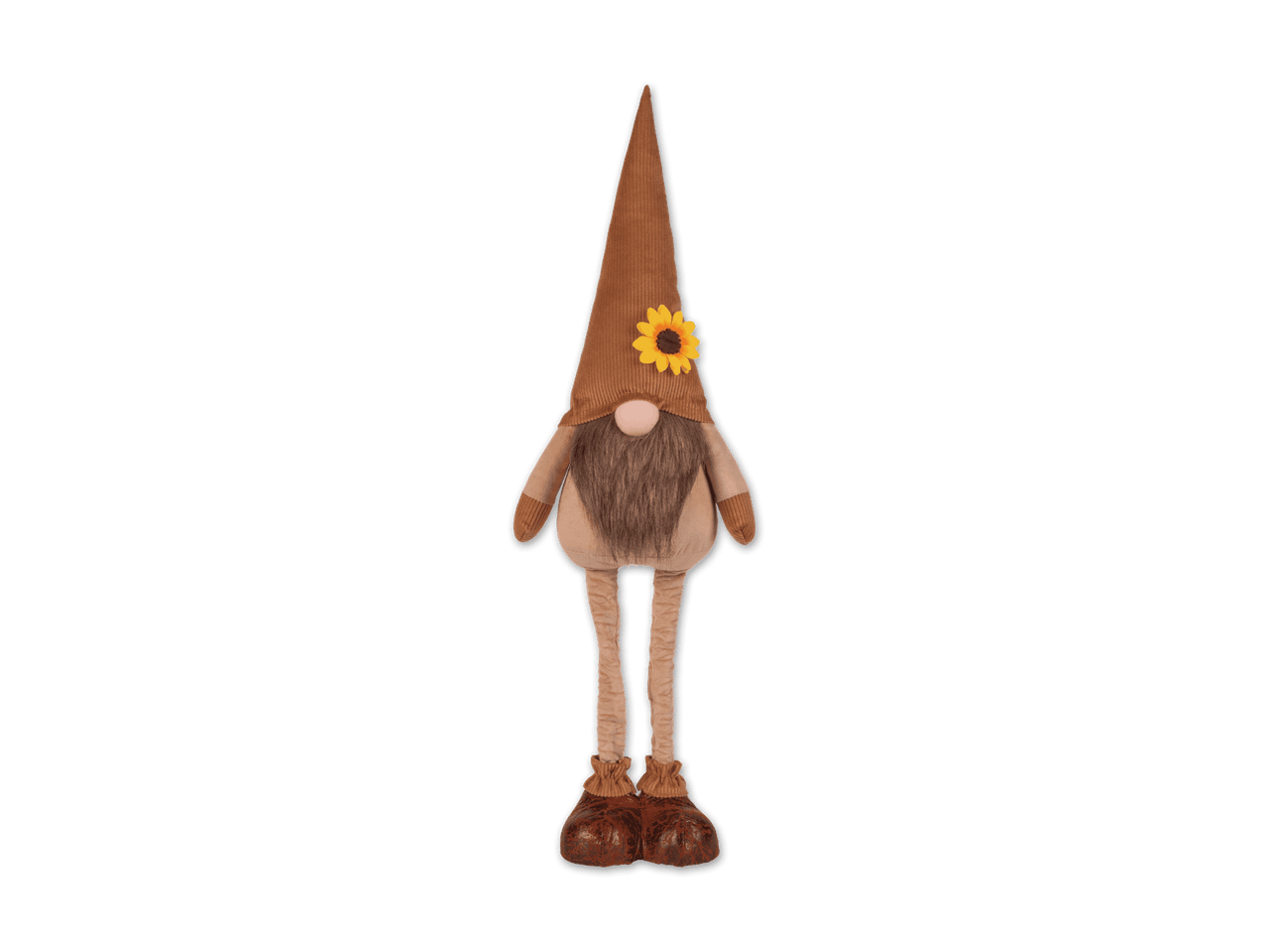 Brauner Zwerg mit Sonnenblume und langen Beinen