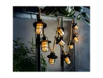 Industrial-style lights strung on rope.