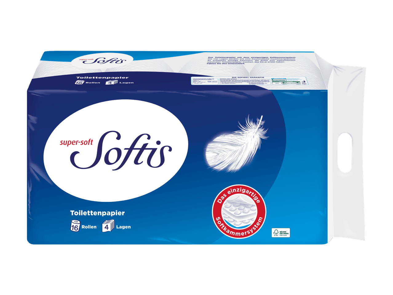 Softis Toilettenpapier, 16 Rollen, 4-lagig, mit Softkammersystem