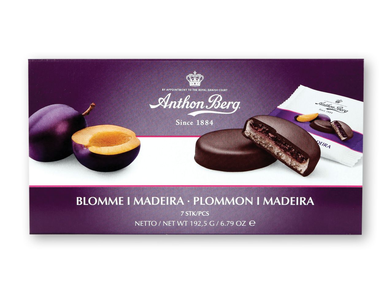 Anthon Berg chokoladeæske med blommer i madeira, 7 stk.