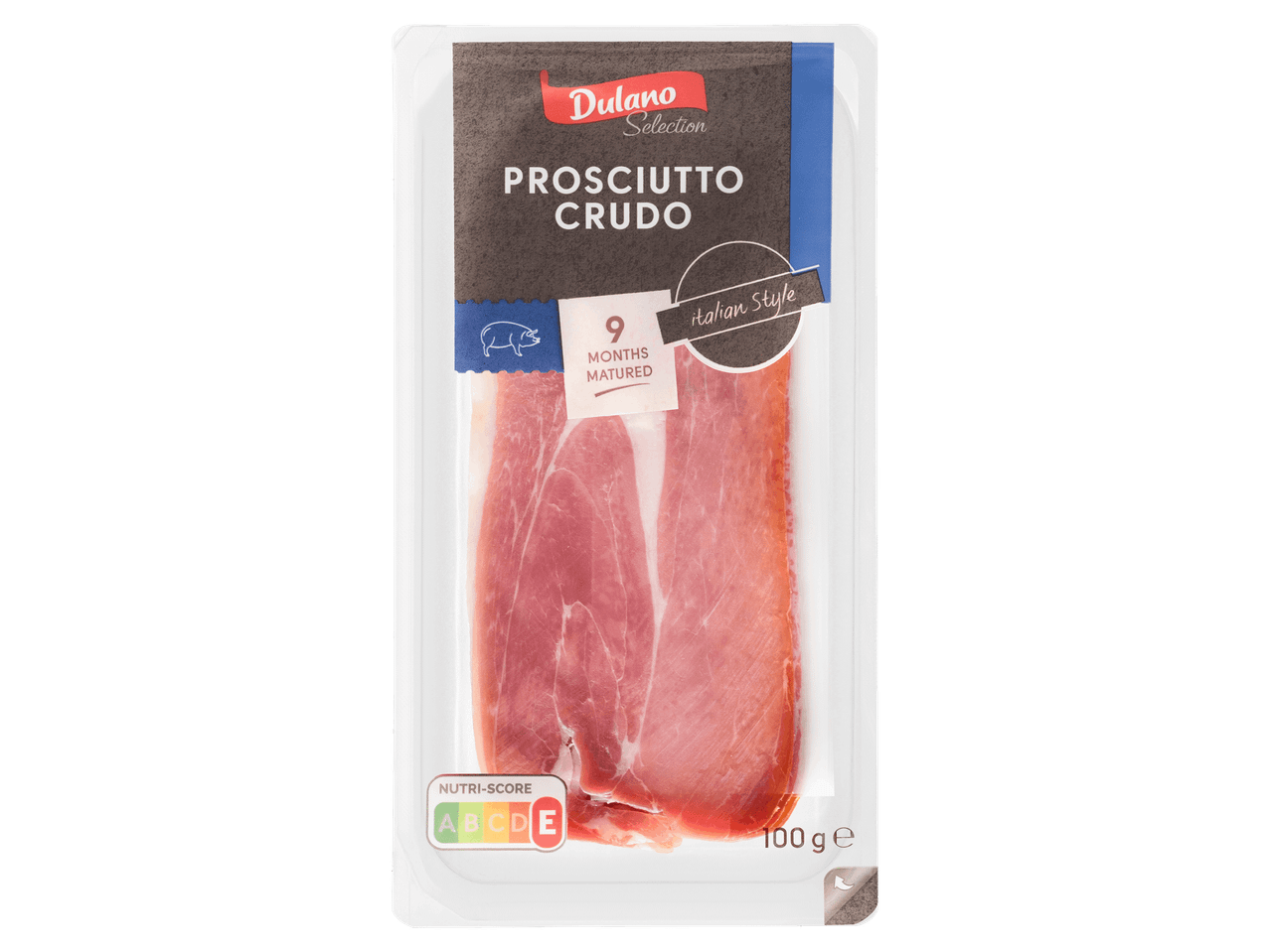 9 hónapig érlelt olasz stílusú prosciutto crudo sonka 100 g-os kiszerelésben.