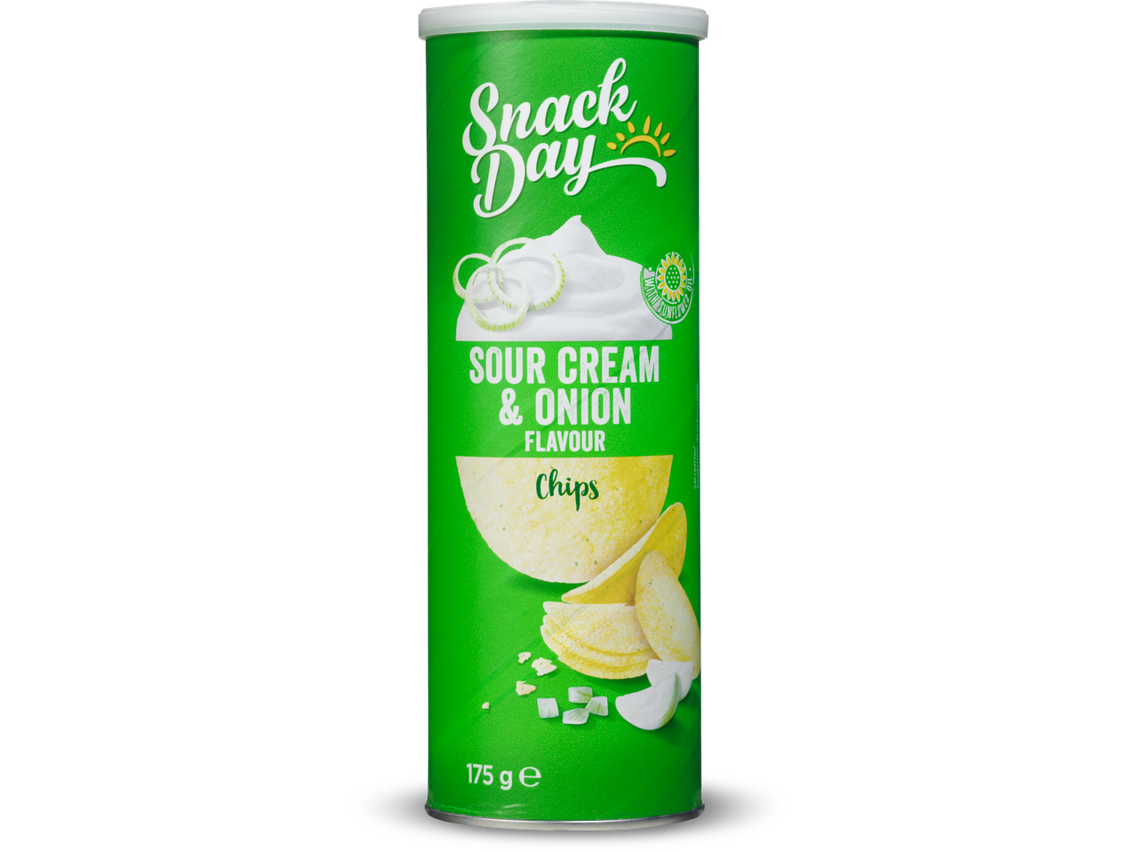 Snack Day zure room en ui chips in een blik van 175g.