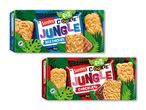 To pakker kiks med jungletema, en med mælkechokolade og en med chokolade.