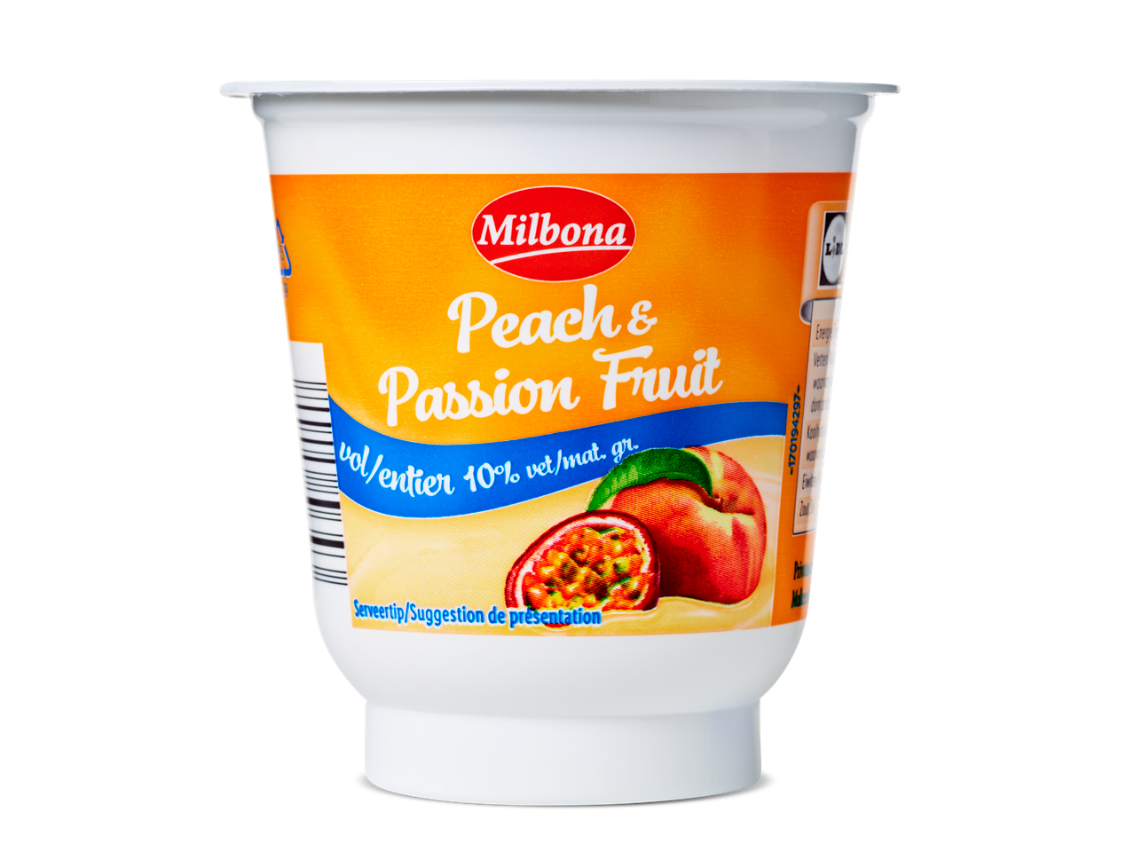 Milbona perzik & passievrucht yoghurt.