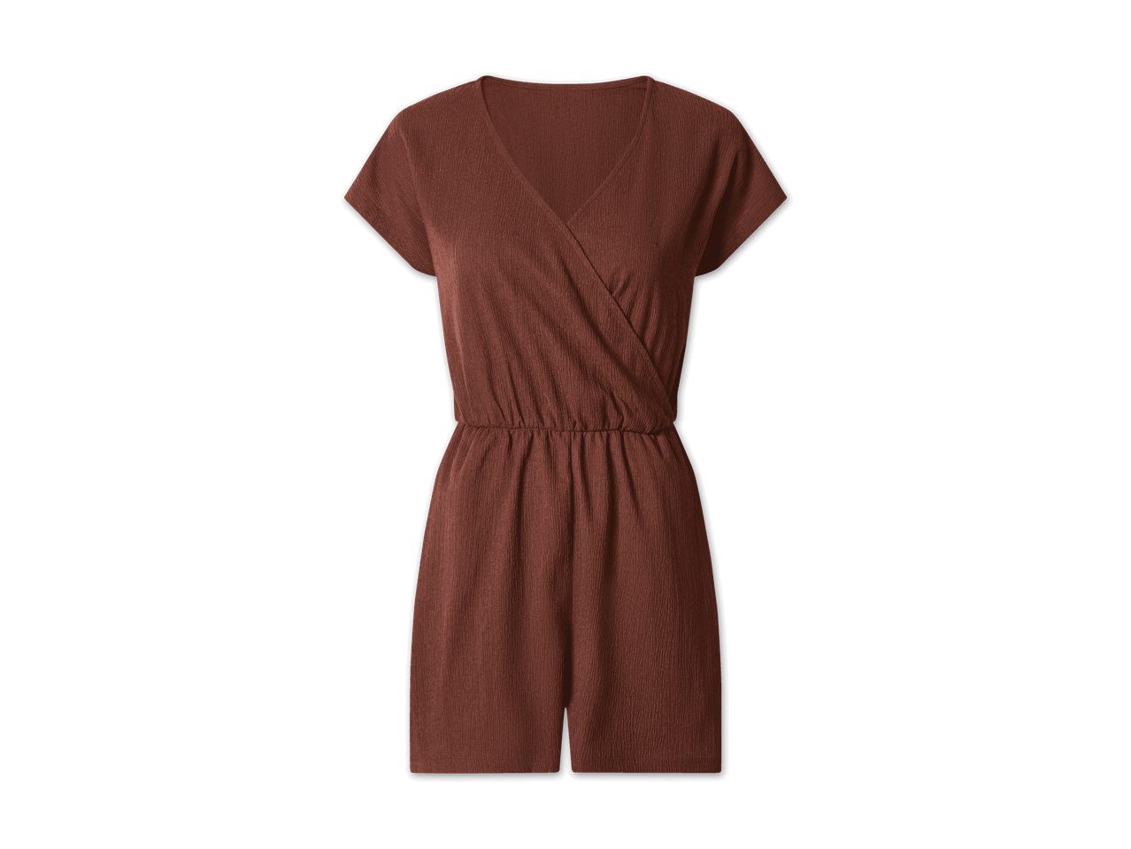 Brauner Damen-Playsuit mit V-Ausschnitt und kurzen Ärmeln