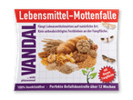 Lebensmittelmottenfalle mit Abbildung von Getreideprodukten und Motten, wirksam für 12 Wochen.