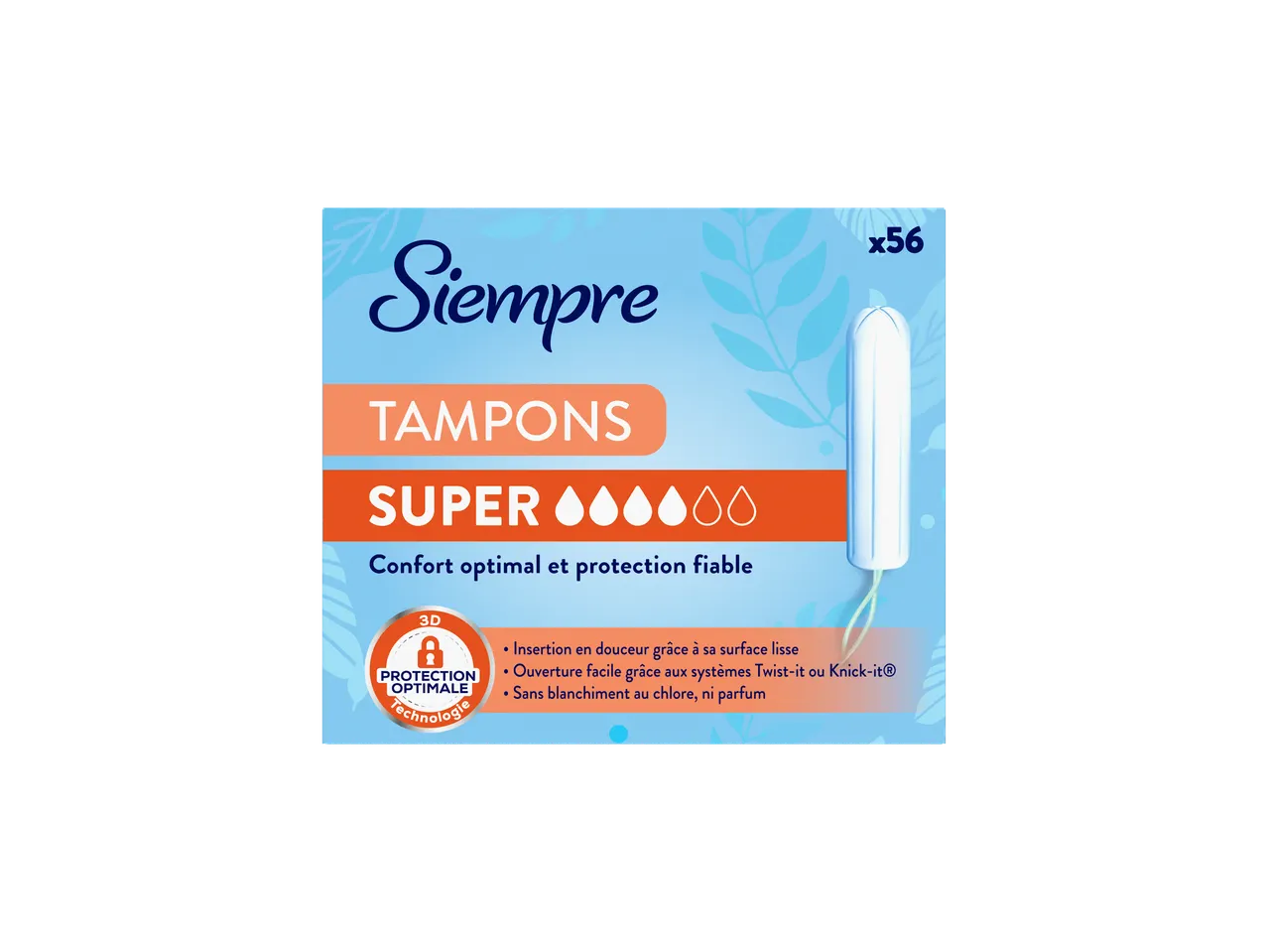 Tampons Siempre Super, paquet de 56, offrant un confort optimal et une protection fiable.