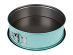 A light blue springform pan with a dark gray non-stick interior.