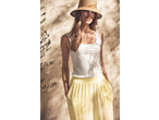Esmara Ladies' Wide Leg Trousers in yellow, with a white tank top and straw hat.