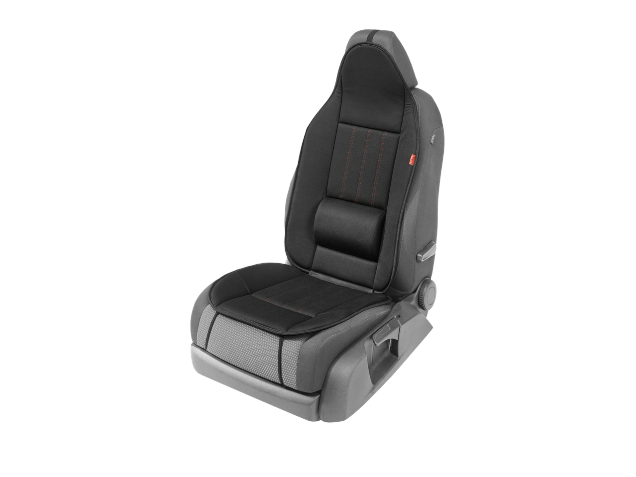 ULTIMATE SPEED® Car Seat Cover with Lumbar Support, black and grey with red stitching