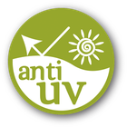Anti-UV pecsét nap és fényvisszaverő nyíl ikonnal.