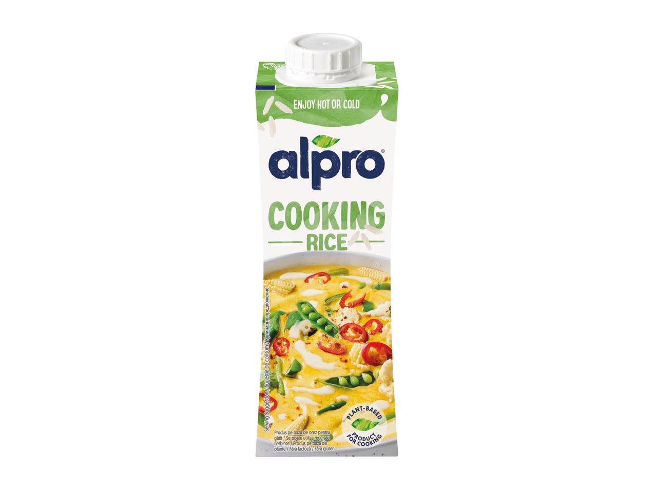 Alpro rizskrém főzéshez, növényi alapú, hidegen és melegen is fogyasztható.