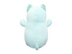 Back view of a light blue plush toy with small ears and a tail
