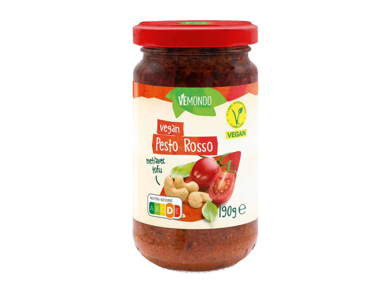 Vemondo vegane Pesto Rosso met tofu.