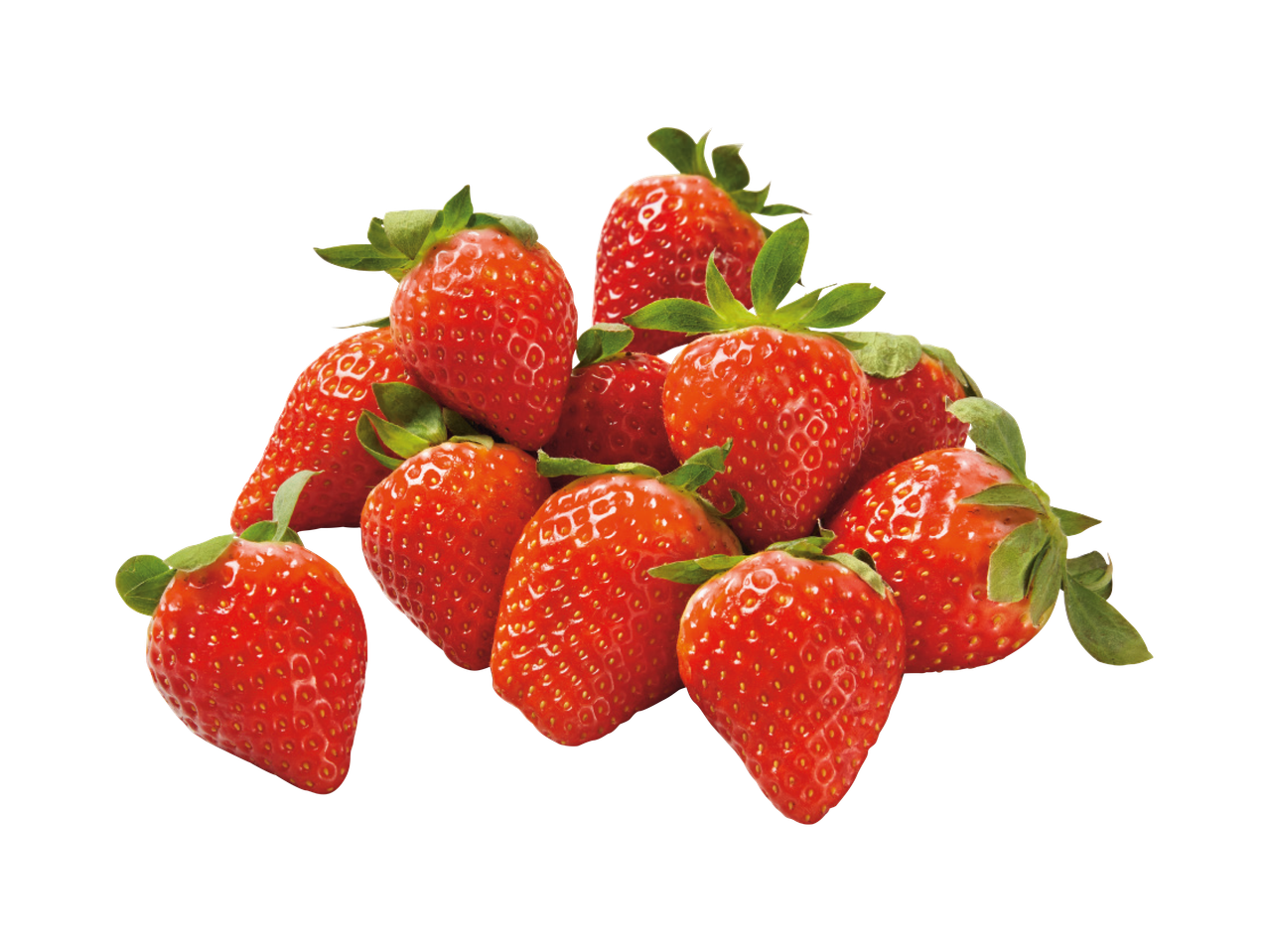 Hrpa svježih, crvenih jagoda sa zelenim peteljkama.