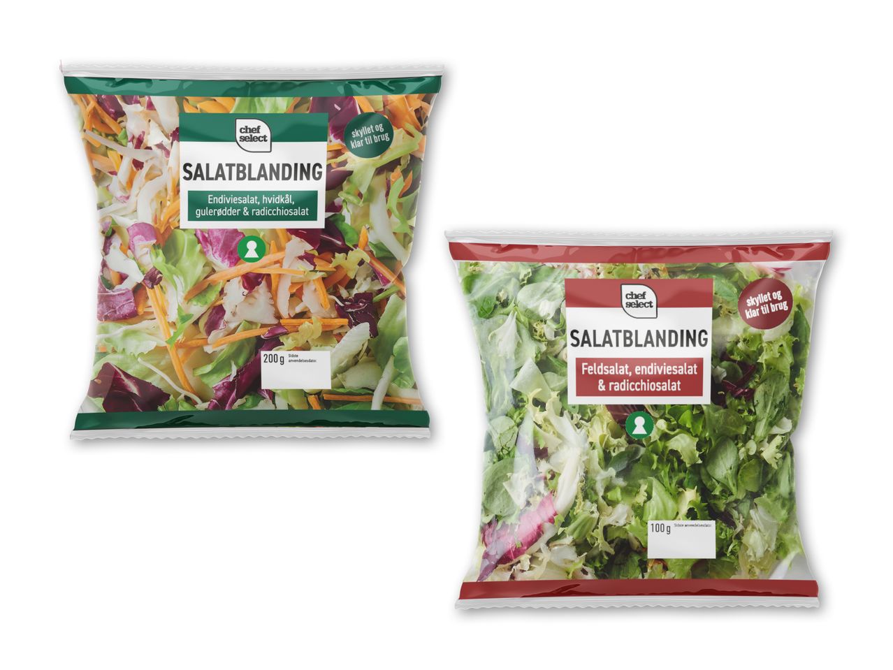 To poser Chef Select salatblandinger: en med 200g og en med 100g.