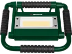 Luz de trabalho LED verde e preta com um painel de luz retangular brilhante