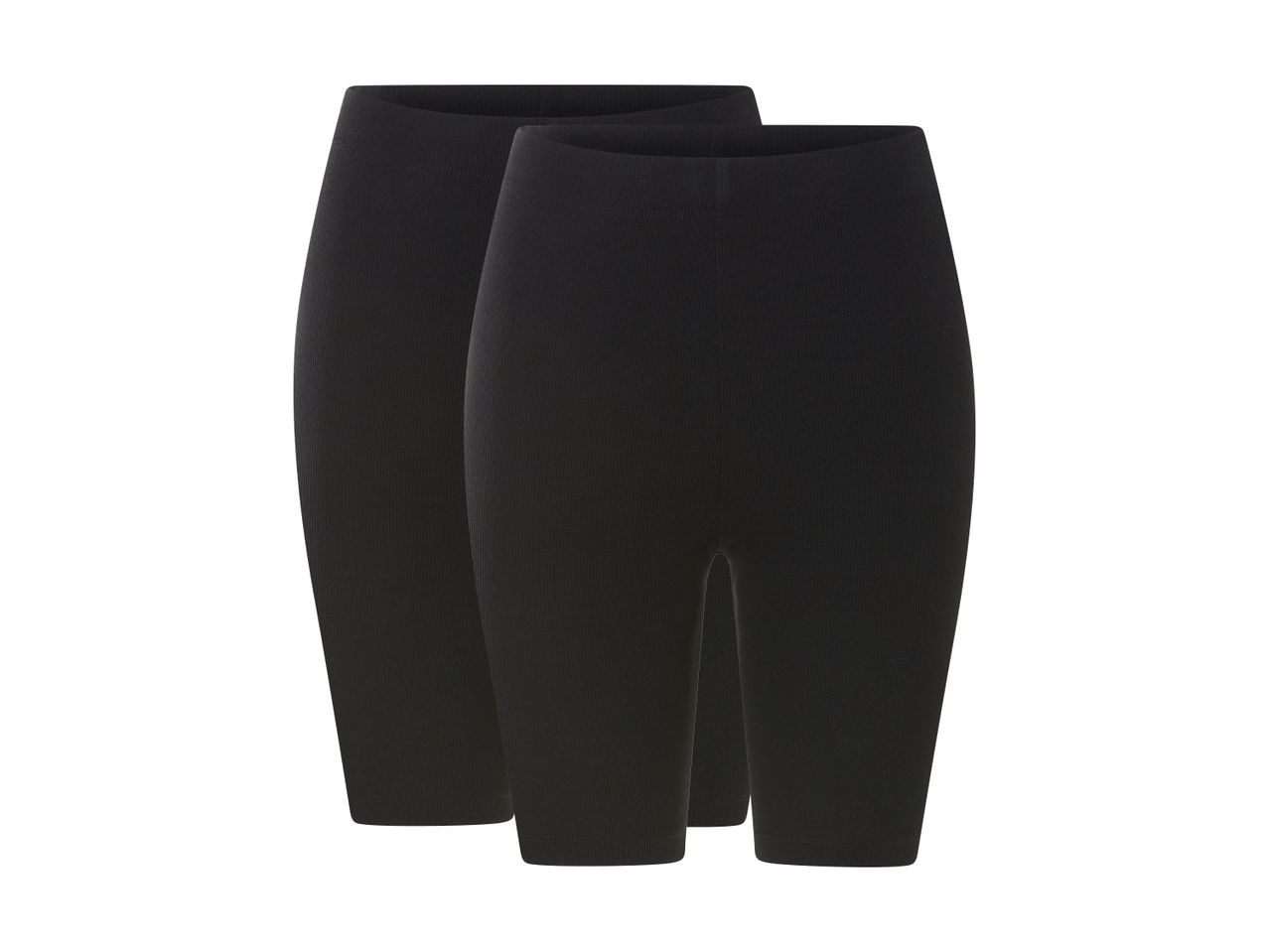 To par sorte, ribstrikkede cykelshorts til kvinder.