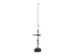 A green and black petrol brush cutter with a long silver shaft and red accents.