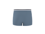 Boxers cinzento-azulados com cós elástico preto e branco.