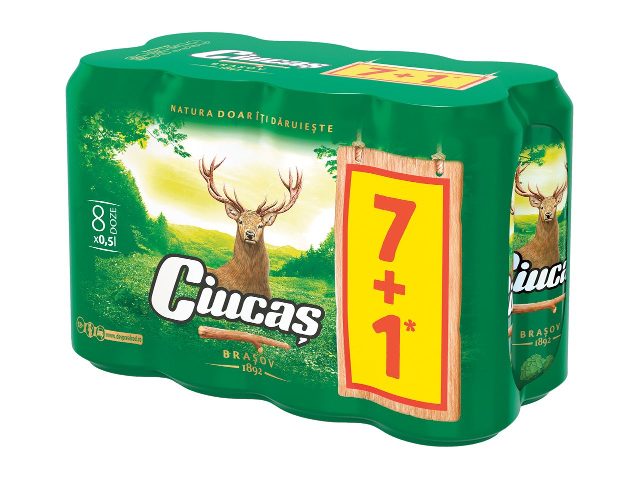 Pachet de bere Ciucaș 7+1, cu cerb și peisaj natural.
