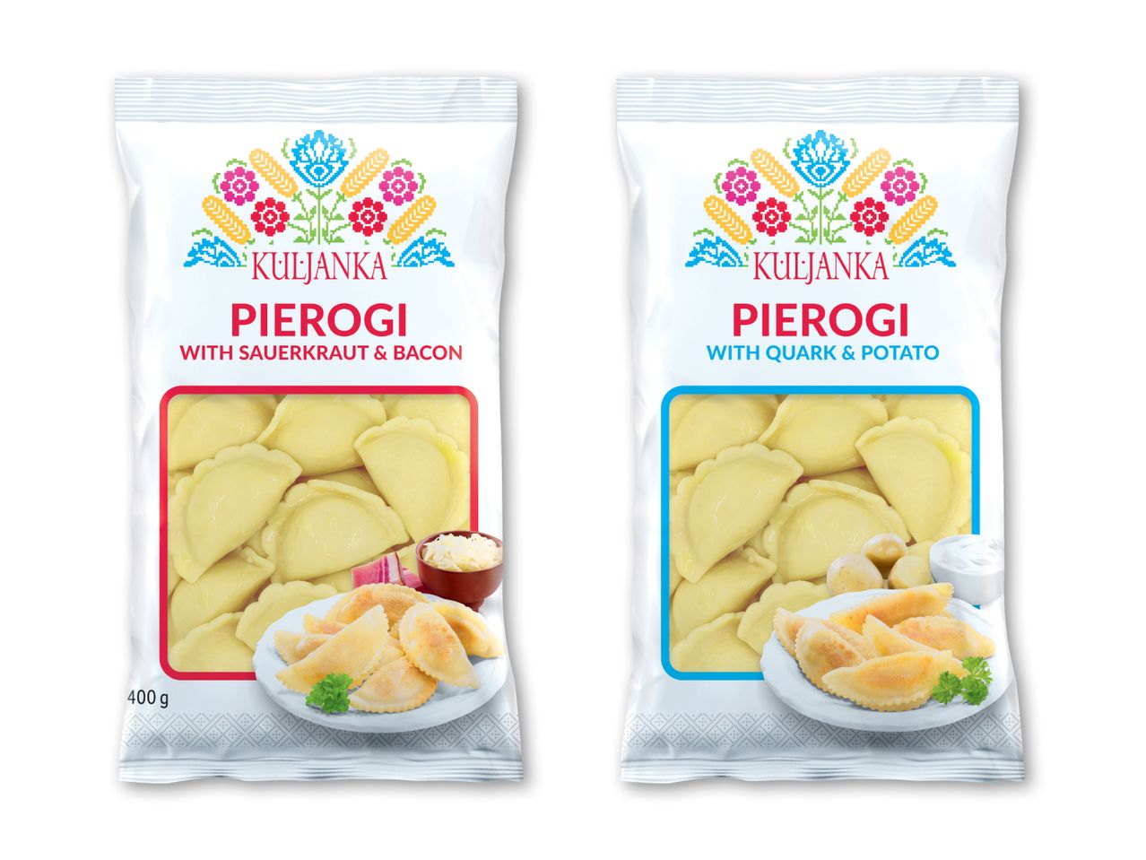 To poser med Kluska pierogi, en med kartofler og ost, en med kål og svampe.