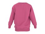 Back view of a plain pink long-sleeved sweatshirt with ribbed cuffs and hem