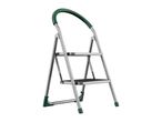 Two-step folding ladder with a green handle and dark steps.