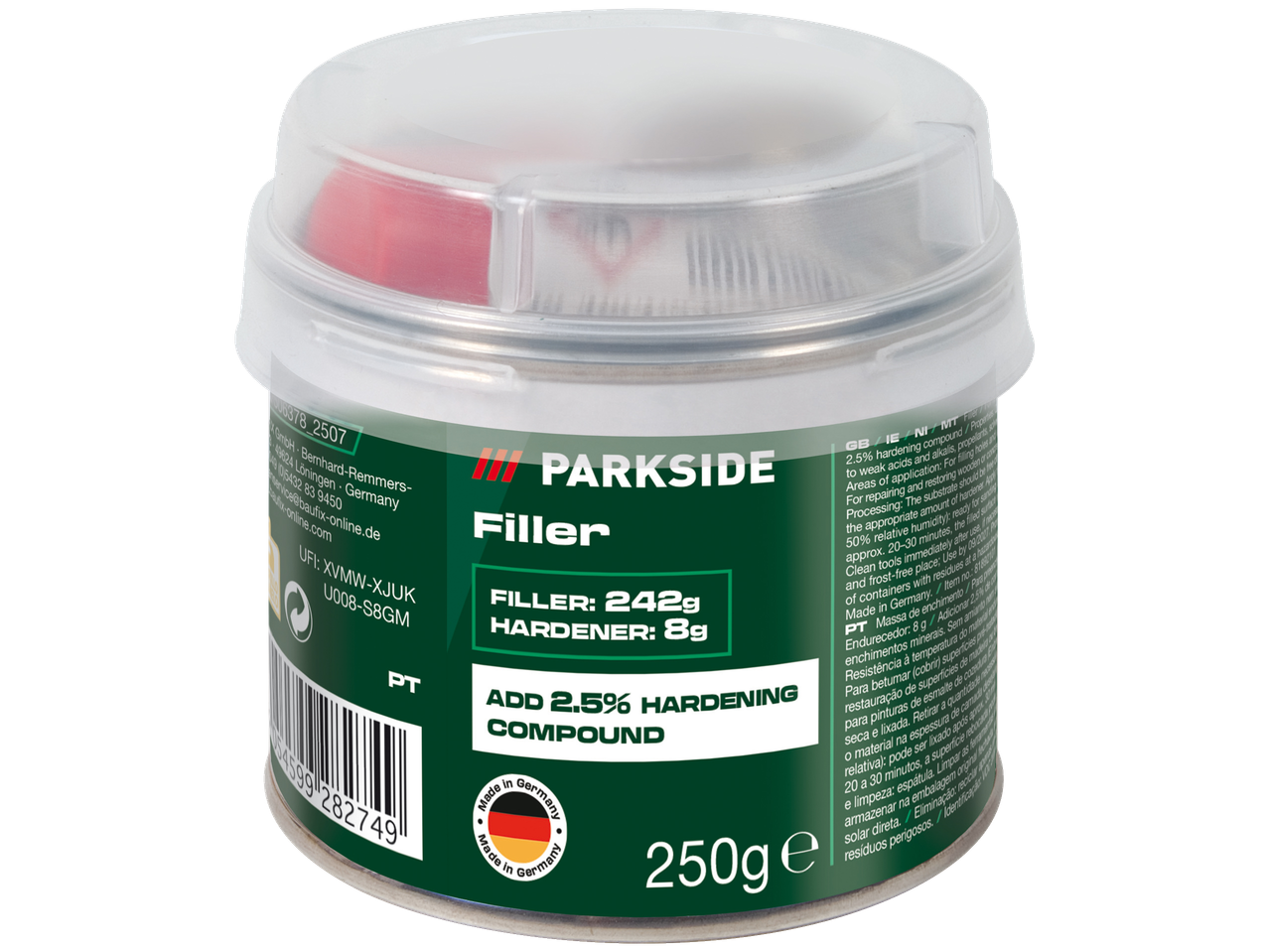 PARKSIDE Massa de enchimento com endurecedor, 250g, para reparações e restauros.