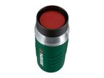Parkside green thermal mug with a red button on top
