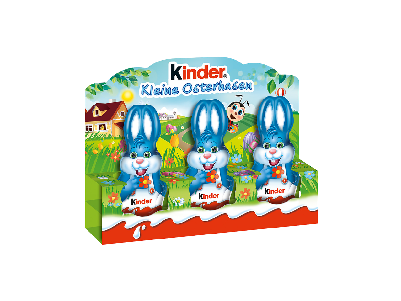 Prikaz tri plava uskršnja zeca u kutiji sa natpisom 'Mali uskršnji zečevi'.