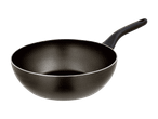 Sort wokpande med non-stick belægning og håndtag.