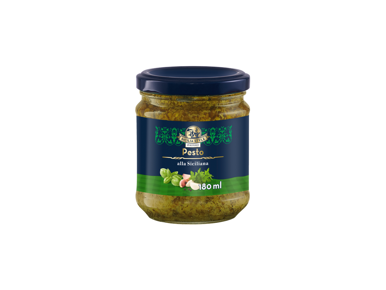 Pesto Siciliano da Sicília Style em um frasco de 180ml.