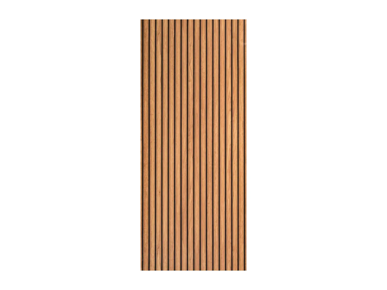 Vertical wooden slat wall paneling on a white background.