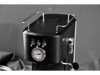 Black espresso machine with thermometer and controls.