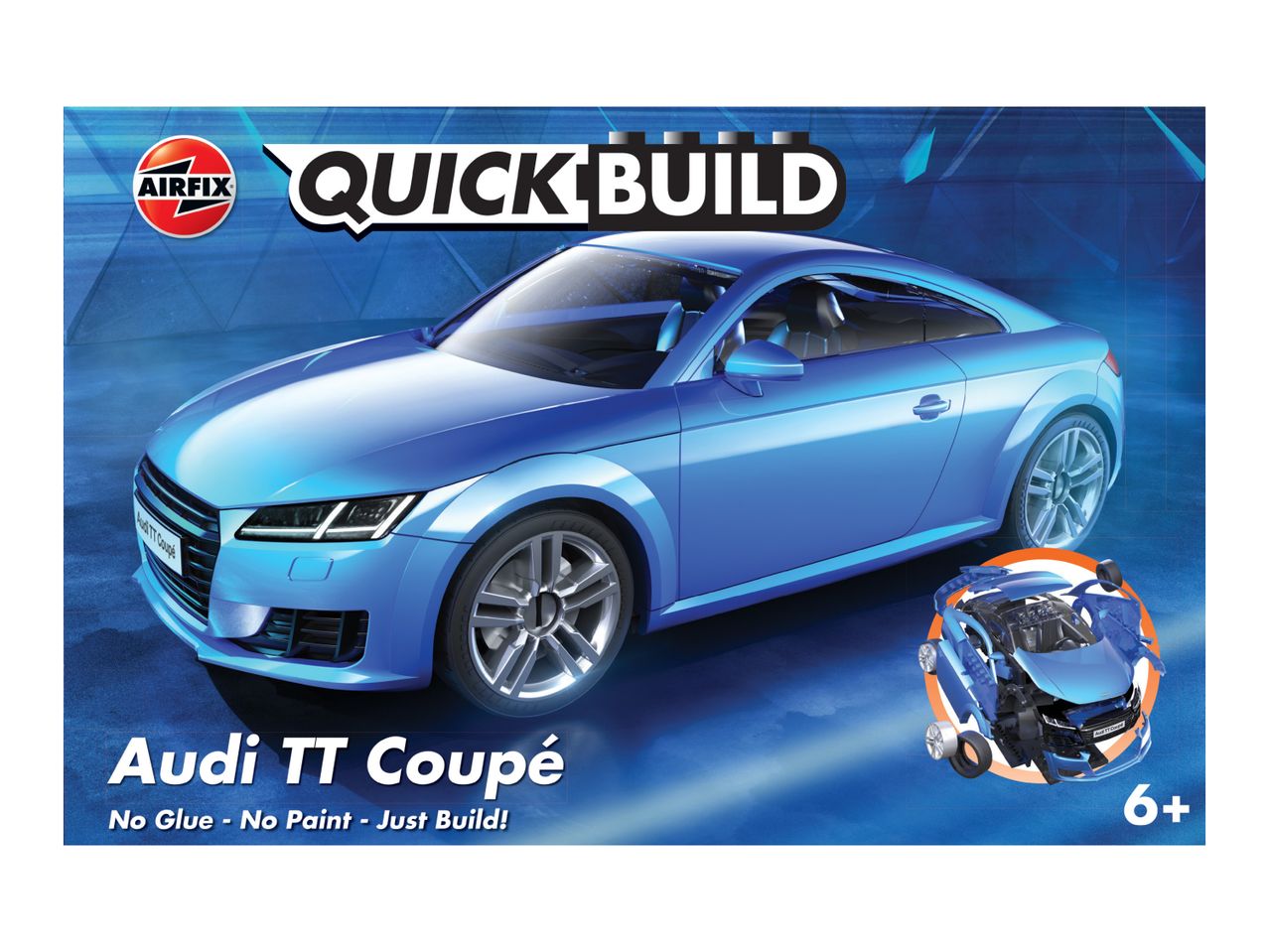 Quick Build model kit of a blue Audi TT Coupé, no glue or paint needed, for ages 6+