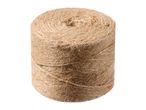A roll of natural brown jute twine on a white background