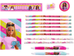 Barbie-skolmaterial: linjal, pennor, anteckningsblock och pennor.