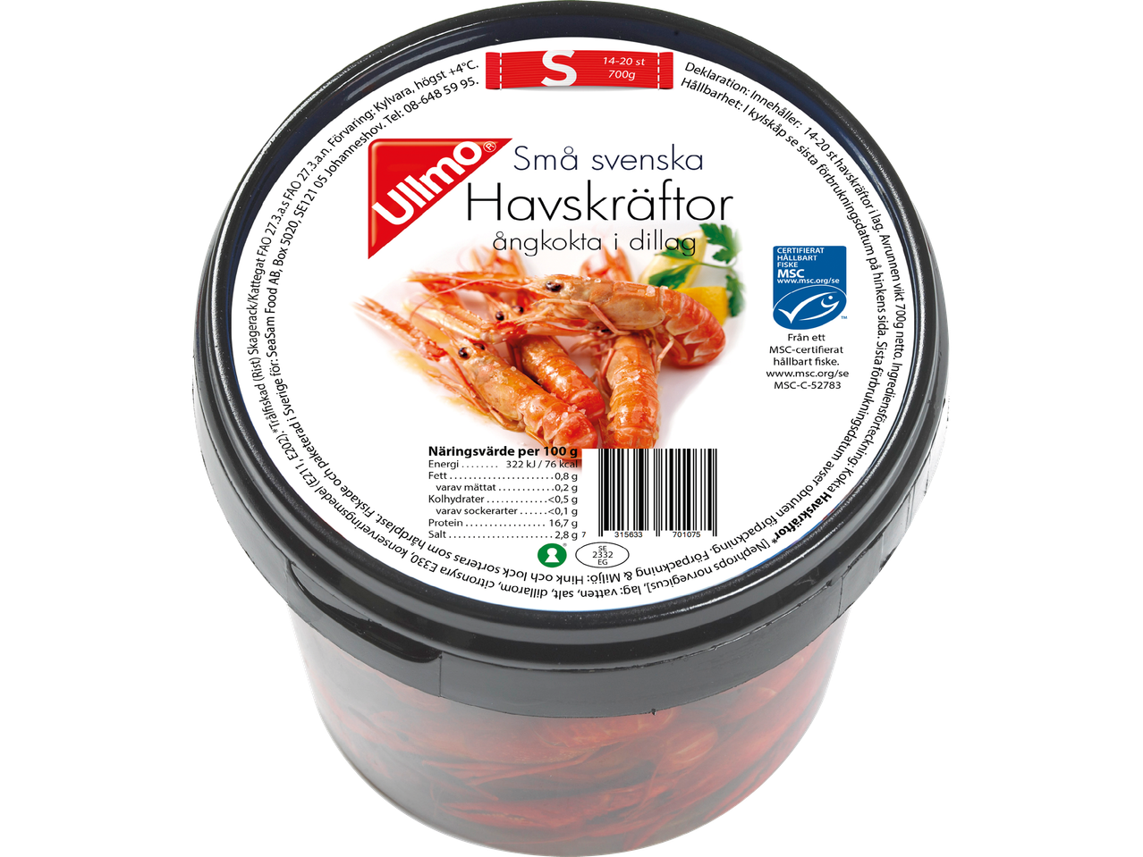 Ulmo små svenska havskräftor, ångkokta i dillag, 700g.