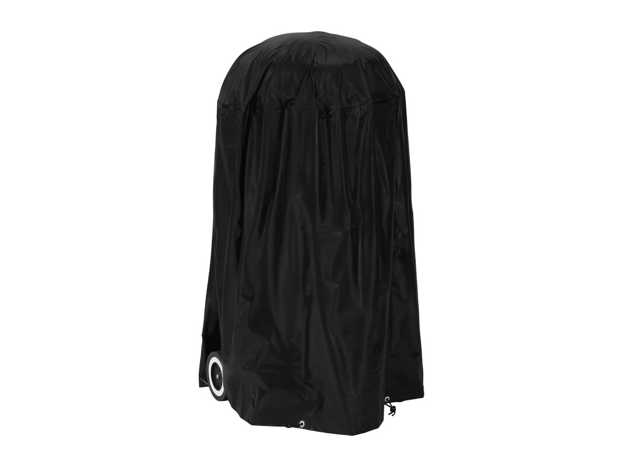 Black protective cover for a barbecue grill on wheels