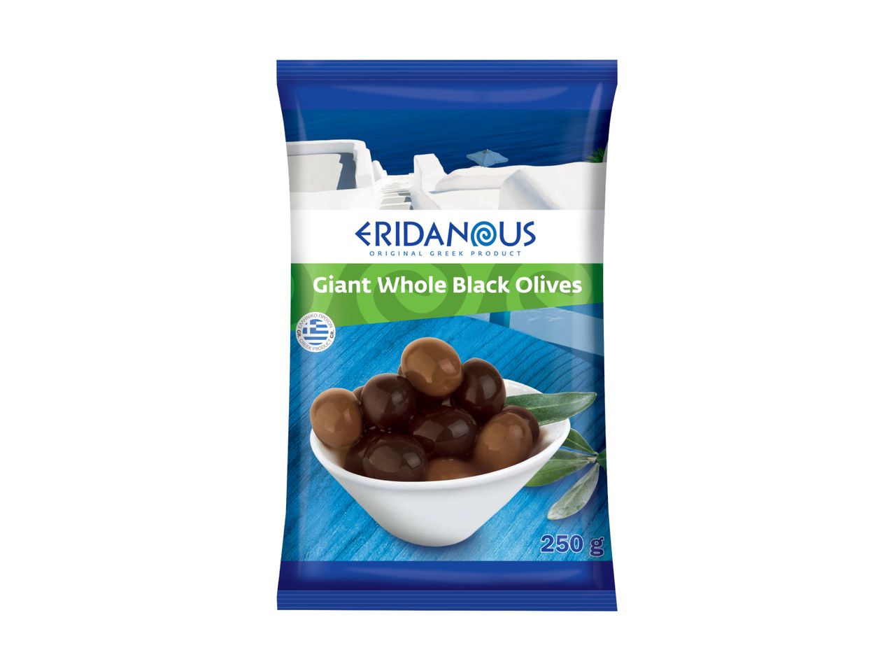 Kalamata olives in a pouch.